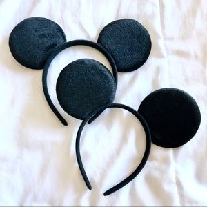 Pair of Mickey Ears Headbands Black Velour New